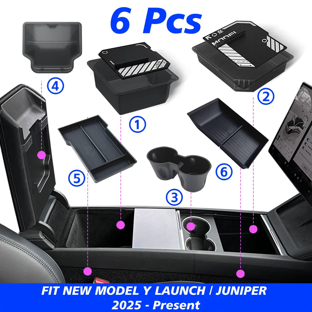 Organizer Console e Bracciolo per Tesla Model Y — Portaoggetti ABS con Tappetino Antiscivolo (Juniper 2025/2026)