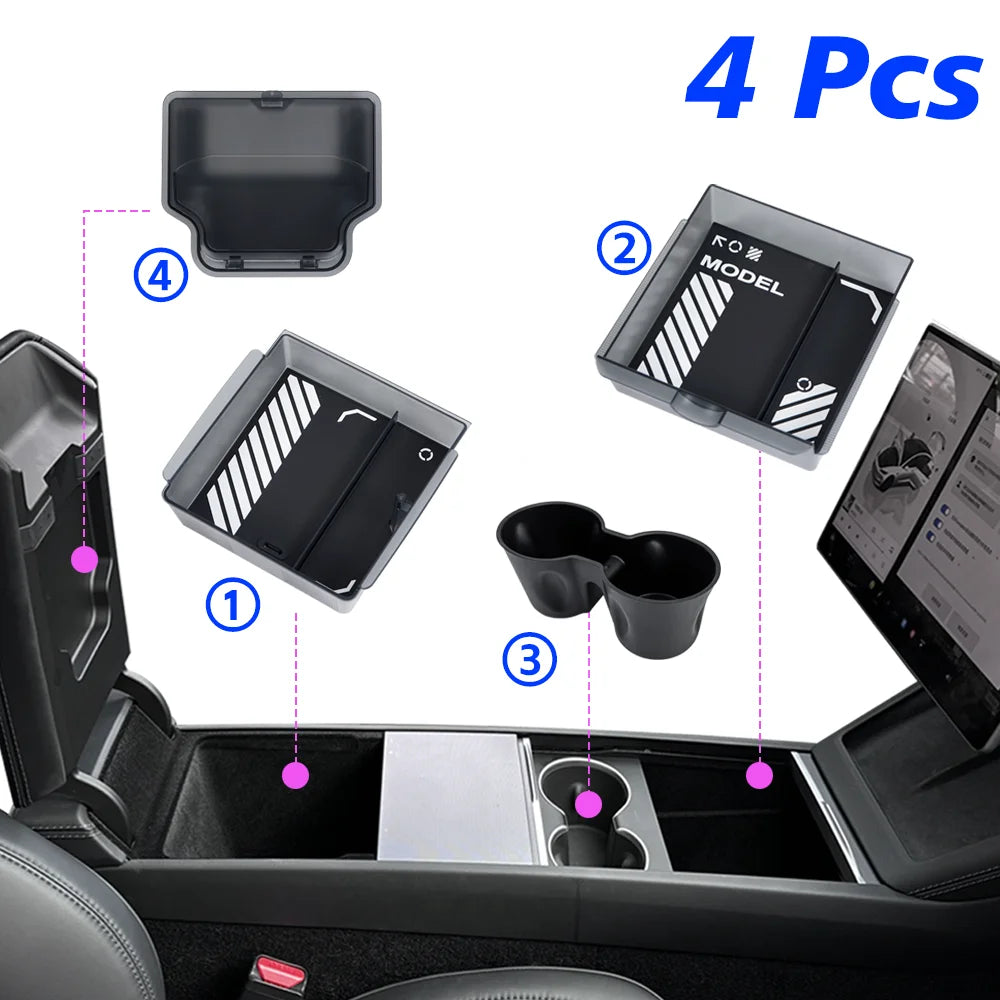 Organizer Console e Bracciolo per Tesla Model Y — Portaoggetti ABS con Tappetino Antiscivolo (Juniper 2025/2026)