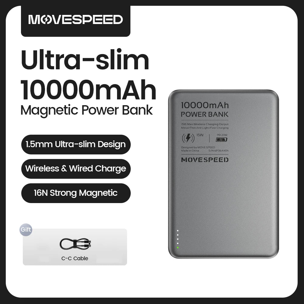 Power Bank Magnetico MagSafe 10000mAh — Ultra-Slim, Ricarica Wireless PD20W