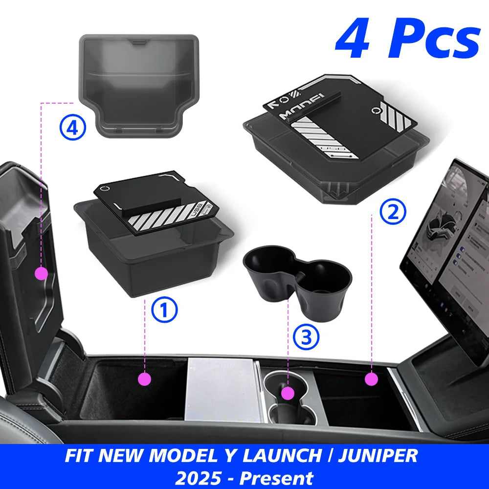 Organizer Console e Bracciolo per Tesla Model Y — Portaoggetti ABS con Tappetino Antiscivolo (Juniper 2025/2026)