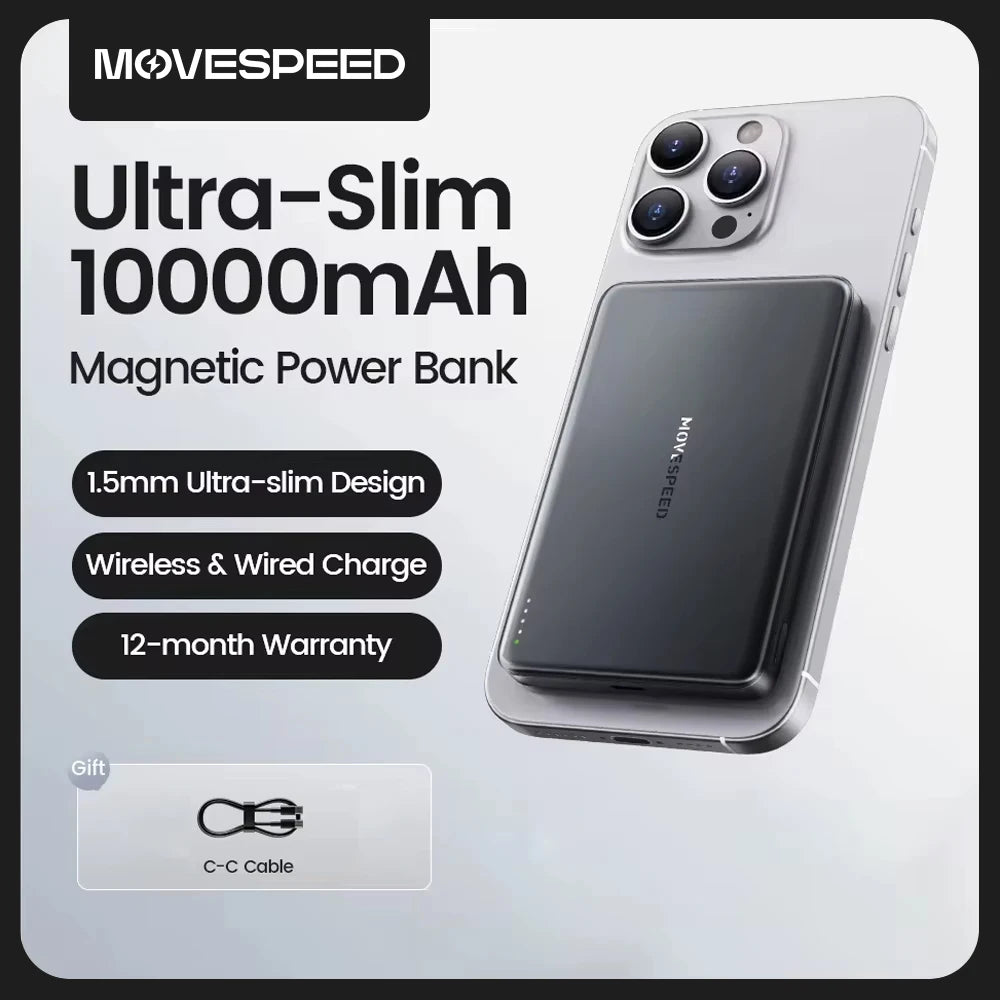 Power Bank Magnetico MagSafe 10000mAh — Ultra-Slim, Ricarica Wireless PD20W
