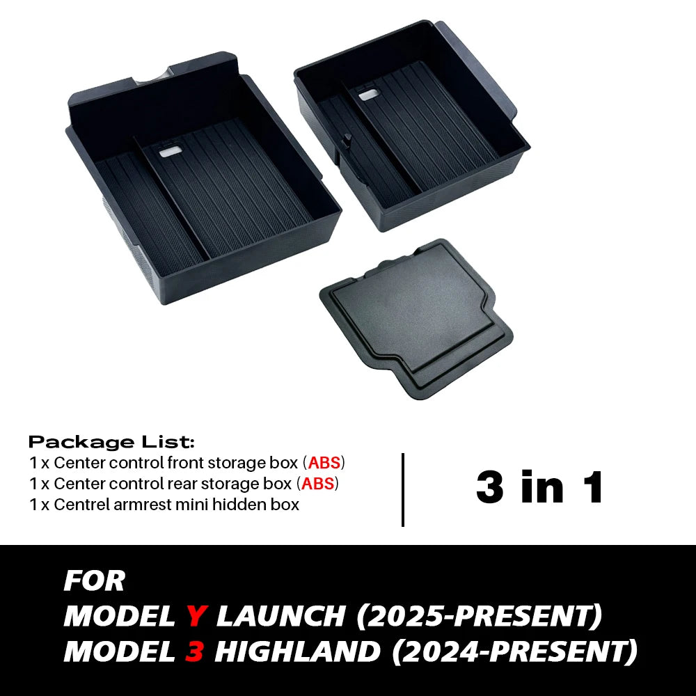 Organizer Console e Bracciolo per Tesla Model Y — Portaoggetti ABS con Tappetino Antiscivolo (Juniper 2025/2026)