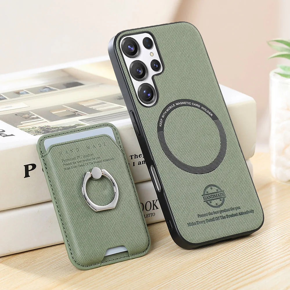 Cover Magnetica MagSafe Samsung Galaxy S24/S25 — Pelle 2 in 1 con Porta Carte