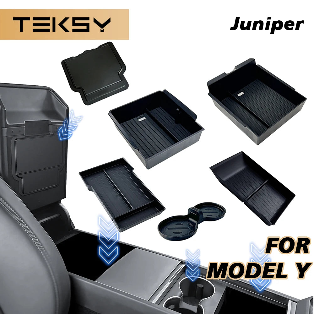 Organizer Console e Bracciolo per Tesla Model Y — Portaoggetti ABS con Tappetino Antiscivolo (Juniper 2025/2026)