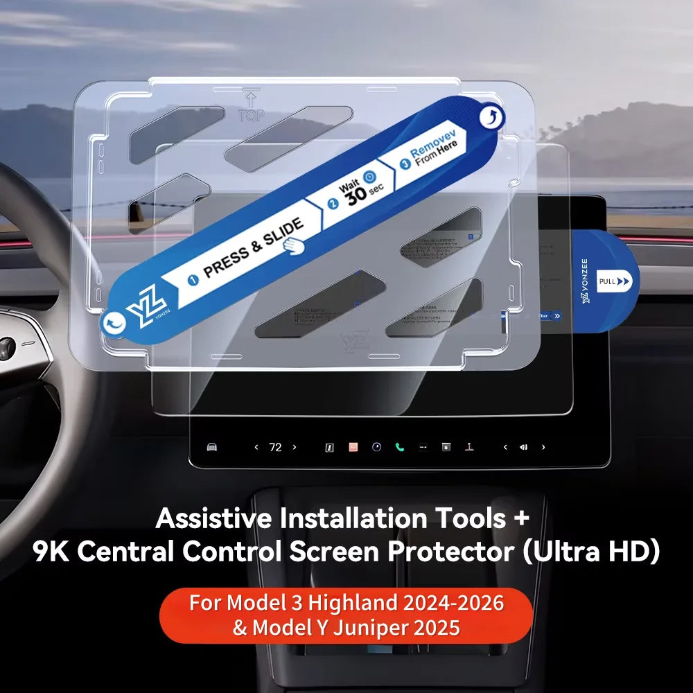 Pellicola Vetro Temperato per Schermo Tesla Model 3/Y — 9H Antiriflesso HD (Highland/Juniper 2025/2026)