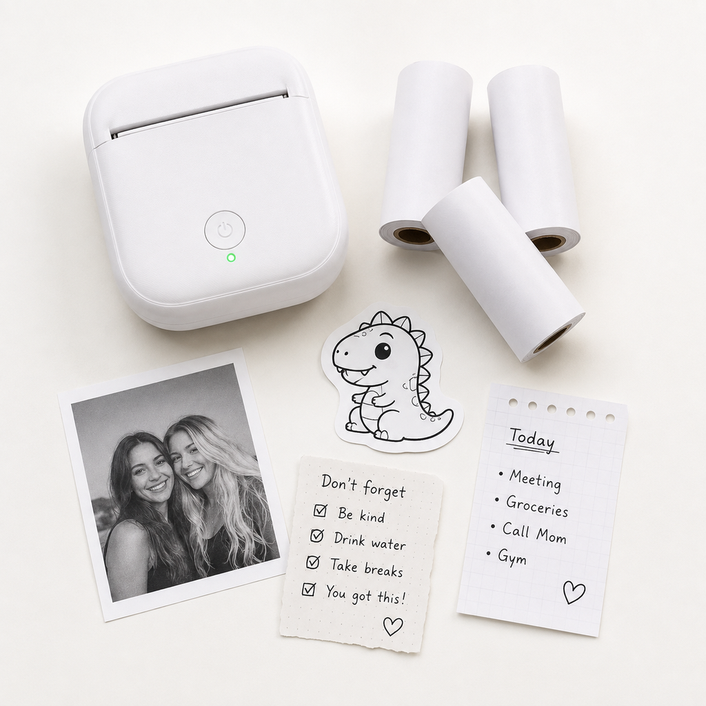 Mini Stampante Termica Portatile Bluetooth con 3 Rotoli — vista laterale